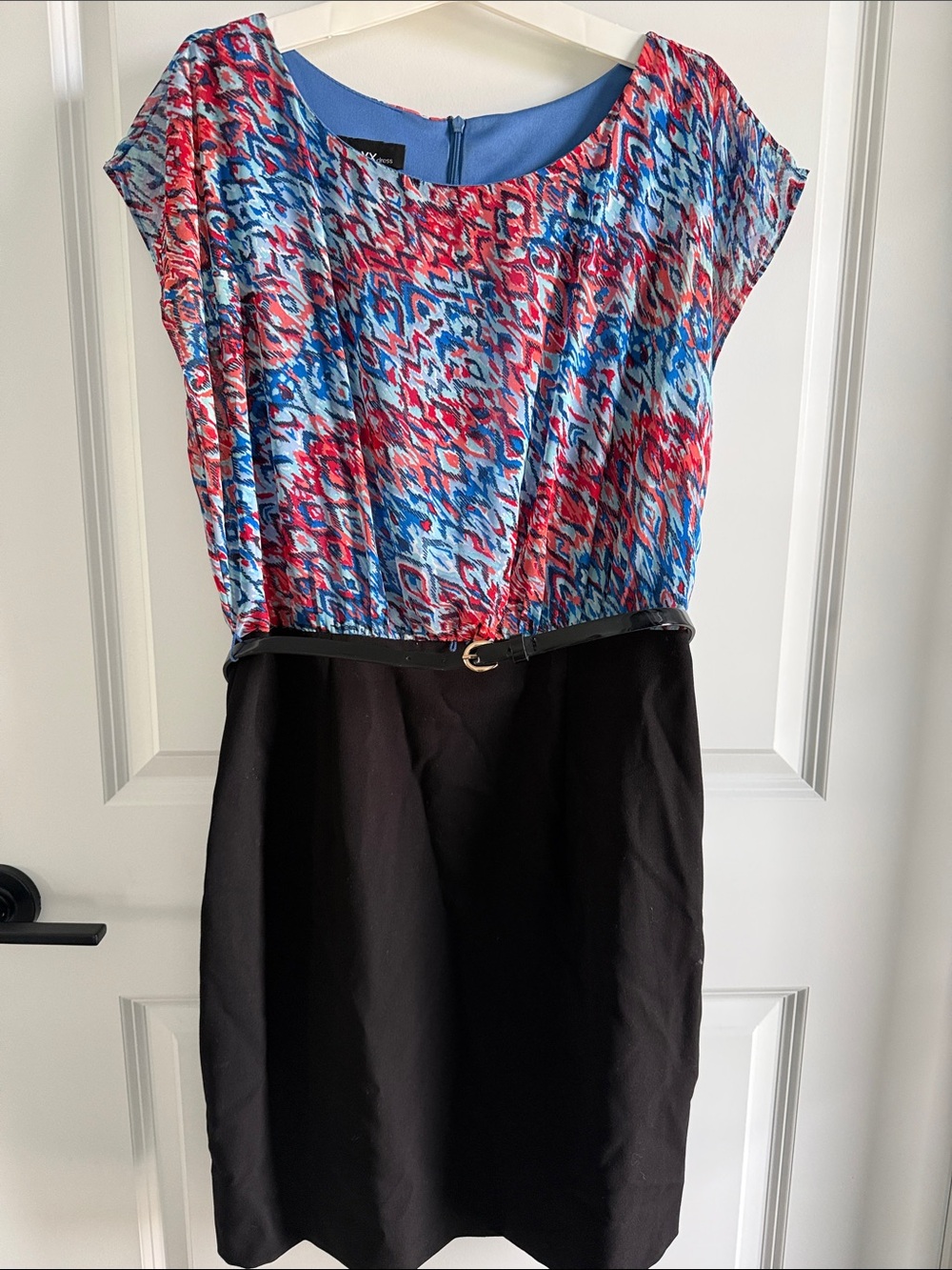 Colorblock Printed Top Black Skirt Dress - EUC